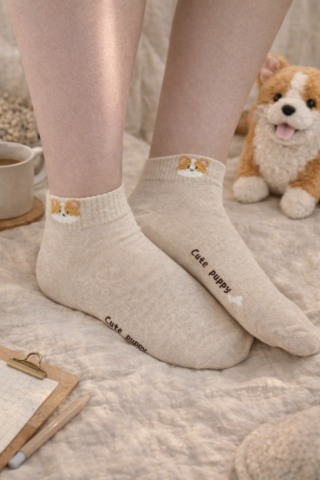 Embroidered Character Ankle Socks - 3 Pair Set -  Simple daily start