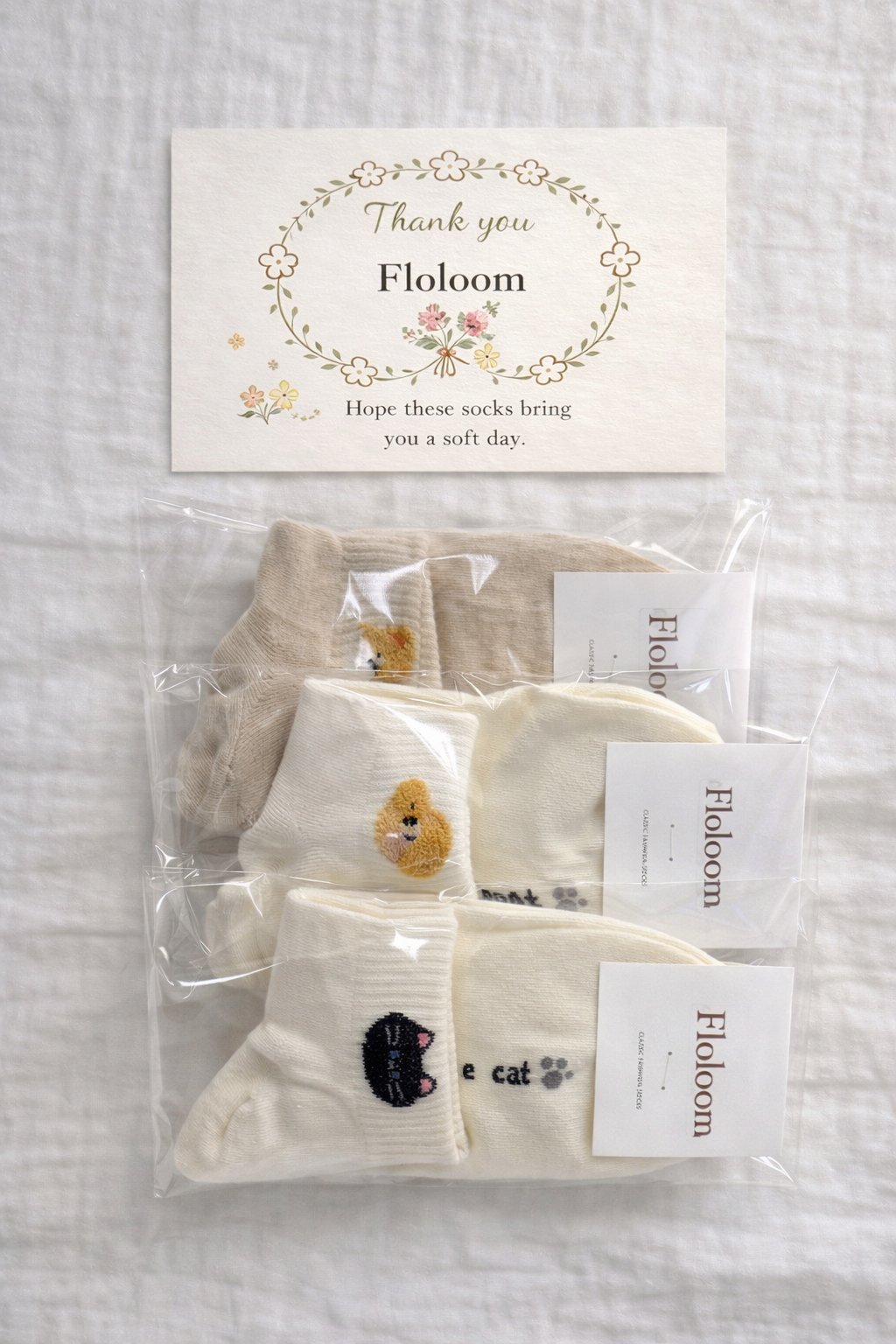 Embroidered Character Ankle Socks - 3 Pair Set -  Simple daily start