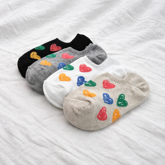 Lightweight Heart Embroidered No-Show Socks - 4 Pairs Set - Your everyday balance