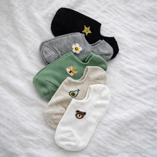 Lightweight Embroidered No-Show Socks – 5 Pairs Set - More styles for more days