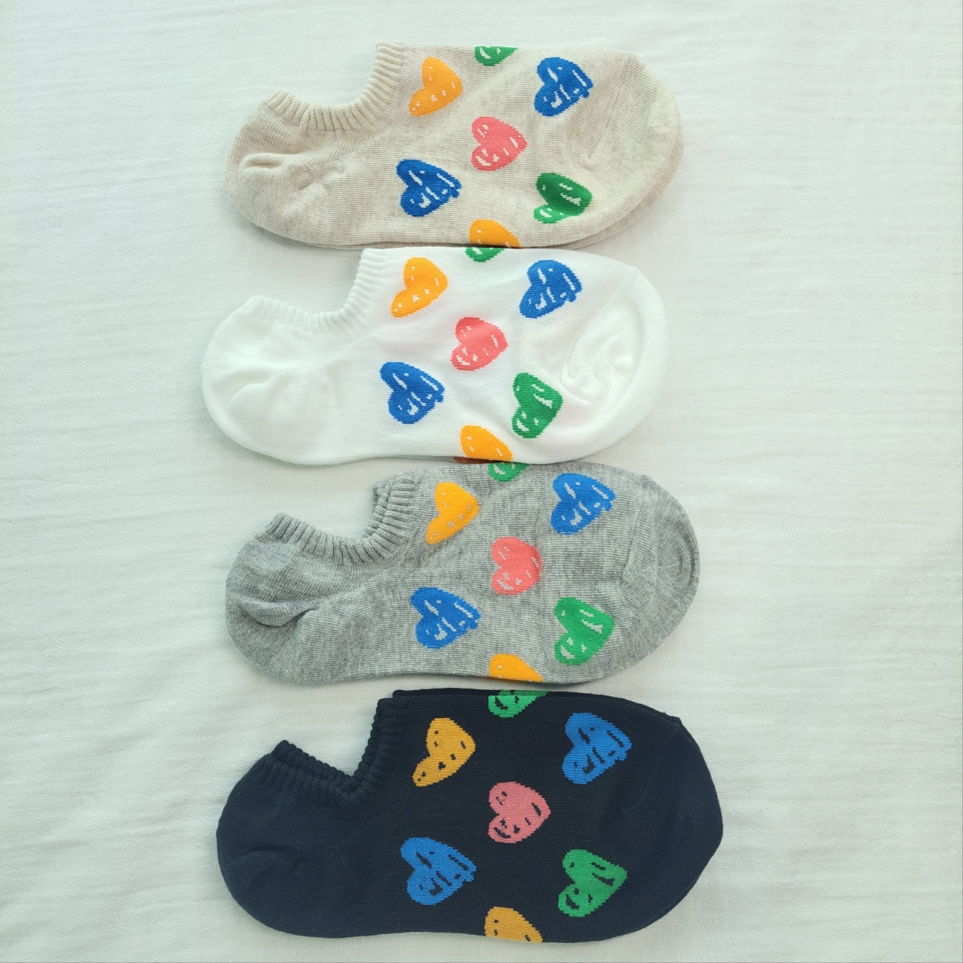 Korean Heart No-Show Socks – 4-Pair Bundle (Cute & Comfortable)