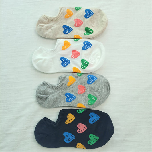Korean Heart No-Show Socks – 4-Pair Bundle (Cute & Comfortable)